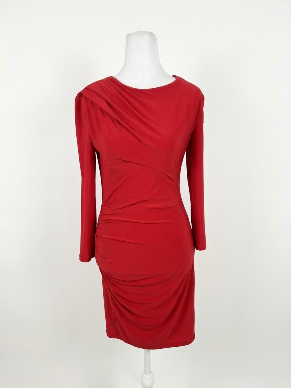 Juicy Couture Dress Womens Small S Red Jersey Ruched Asymmetric Long Sleeve Mini